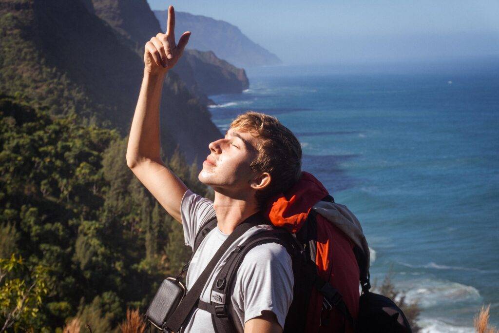 Noah hiking in Kauai on the iconic Napali coast