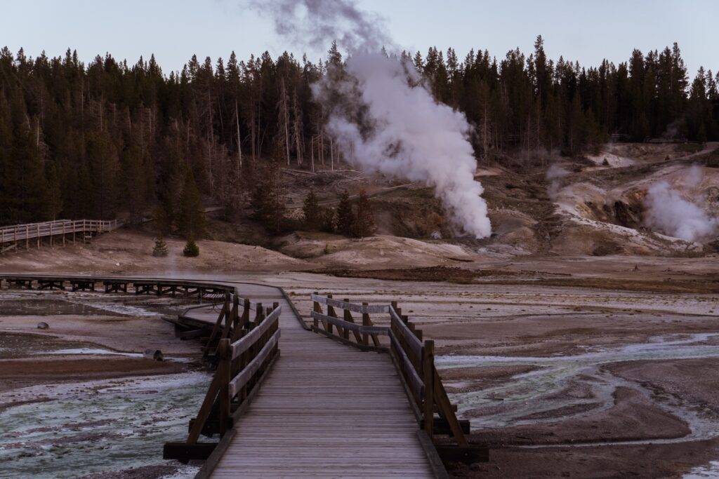 A geyer erupts during a trip to Yellowstone National Park.
