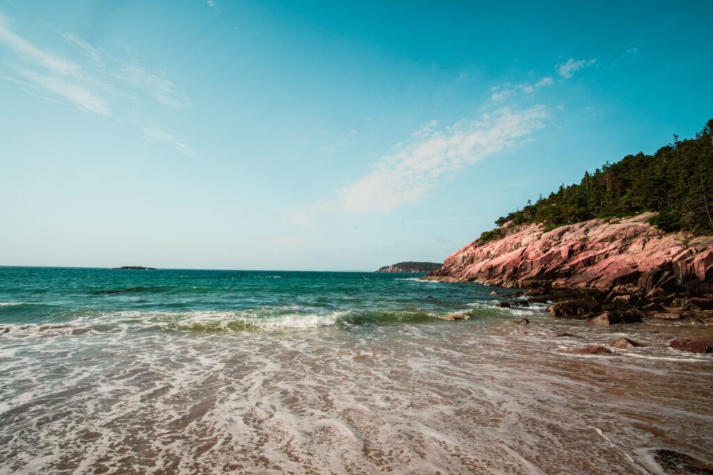Acadia National Park's Sand Beach at early morning hours. 