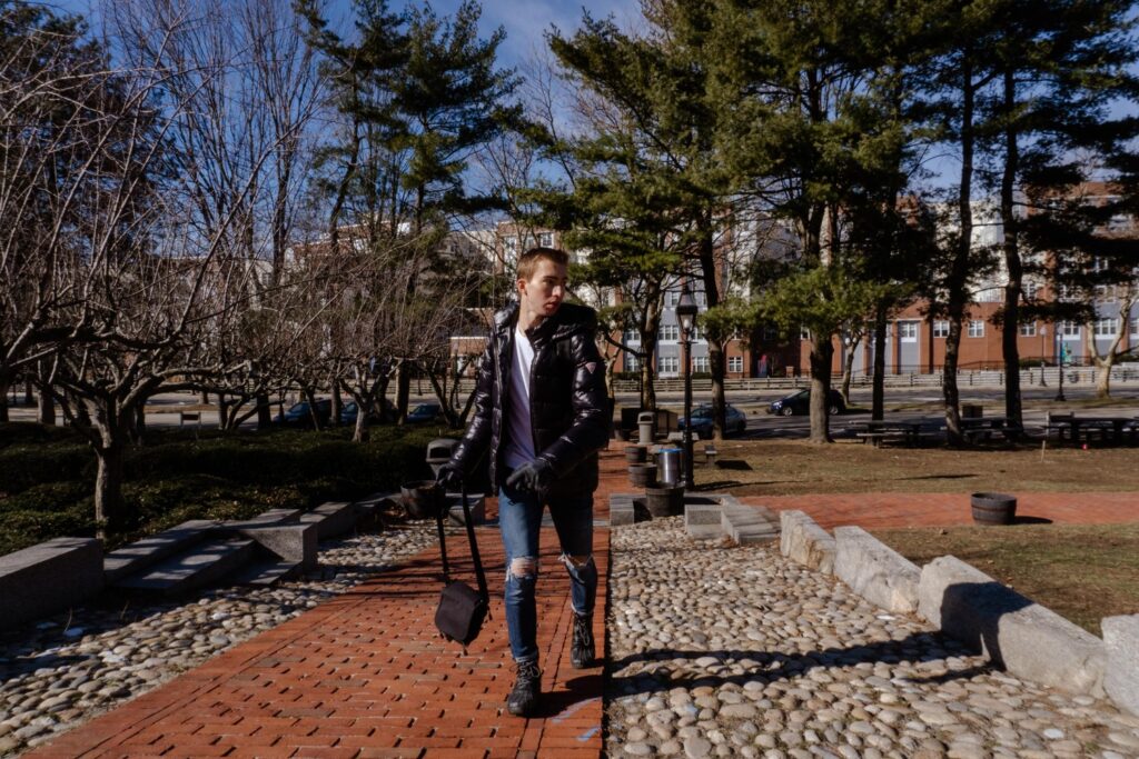 Noah walks through the Roger Williams National Memorial during his tour of Rhode Island.
