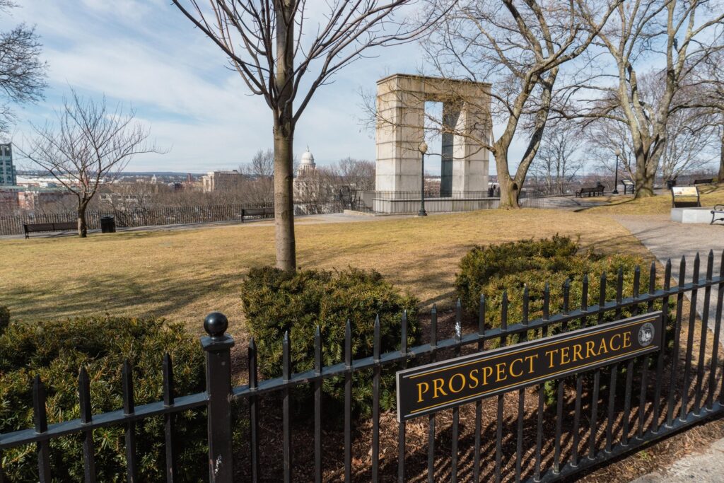 A sign reads Prospect Terrace and offers some great views of Providence.