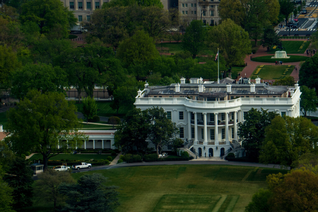 An arial shot of the White House. 
