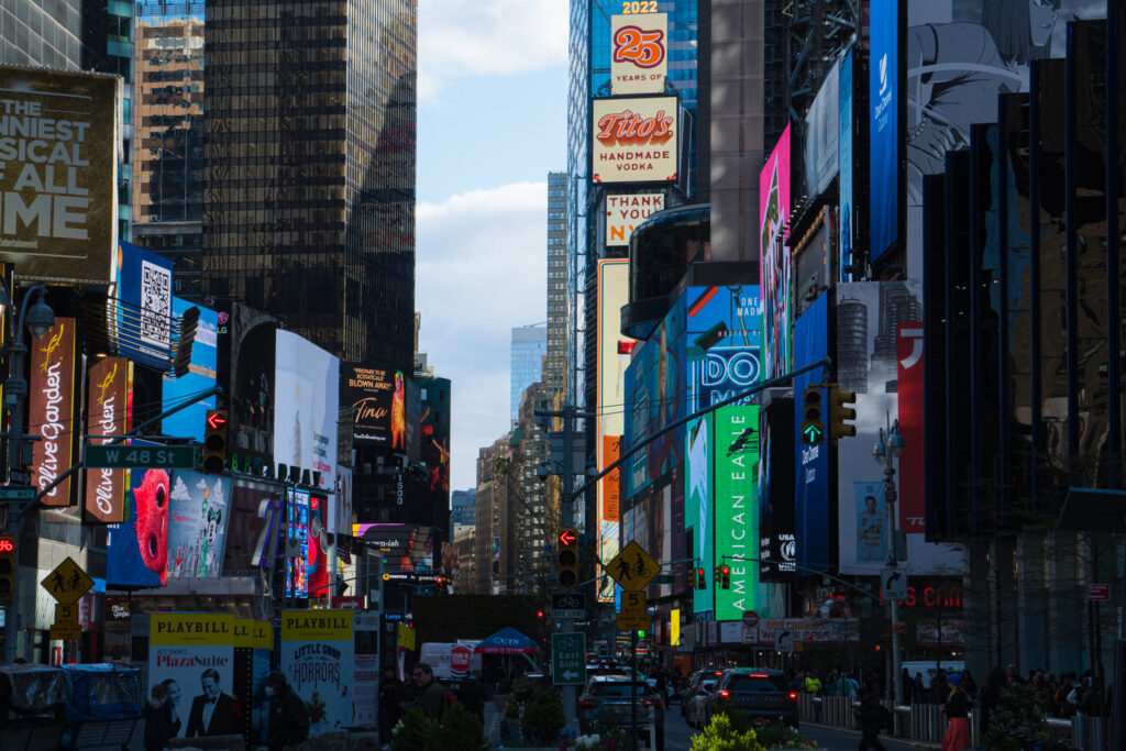 A busy afternoon in Times Square is a great thing to do alone in NYC> 