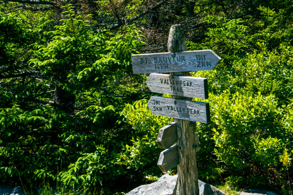 Trail signs at Acadia National Park. 