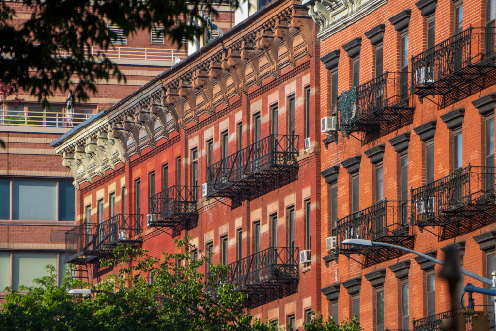 Brown-brick apartments in Midtown Manhattan. 