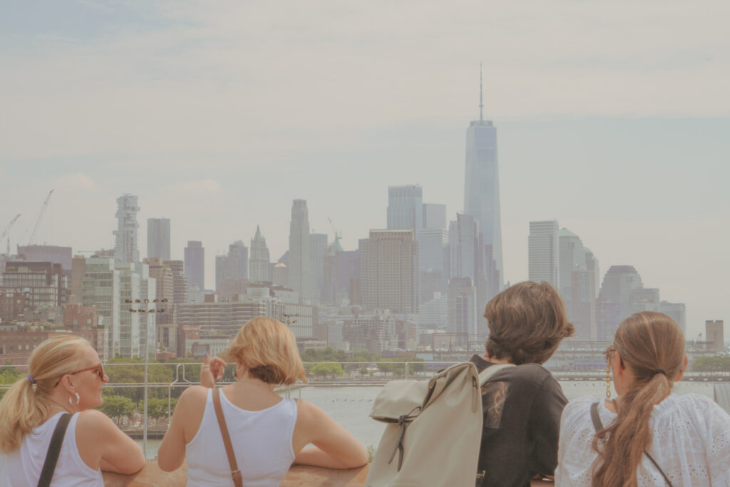 At Little Island, tourists take in a great view of the One World Trade Center. 