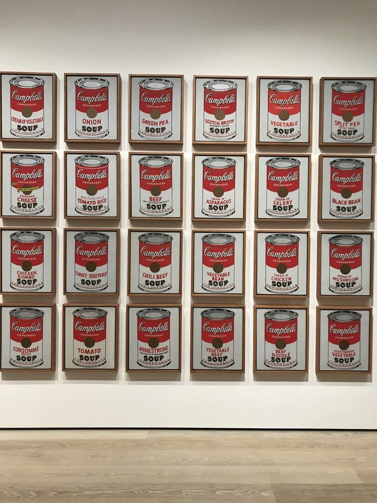 Andy Warhol's infamous Campbell's soup can art in the MoMA. 