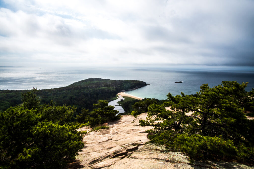 The view from the top of the iconic  Beehive Trail in Acadia National Park. 