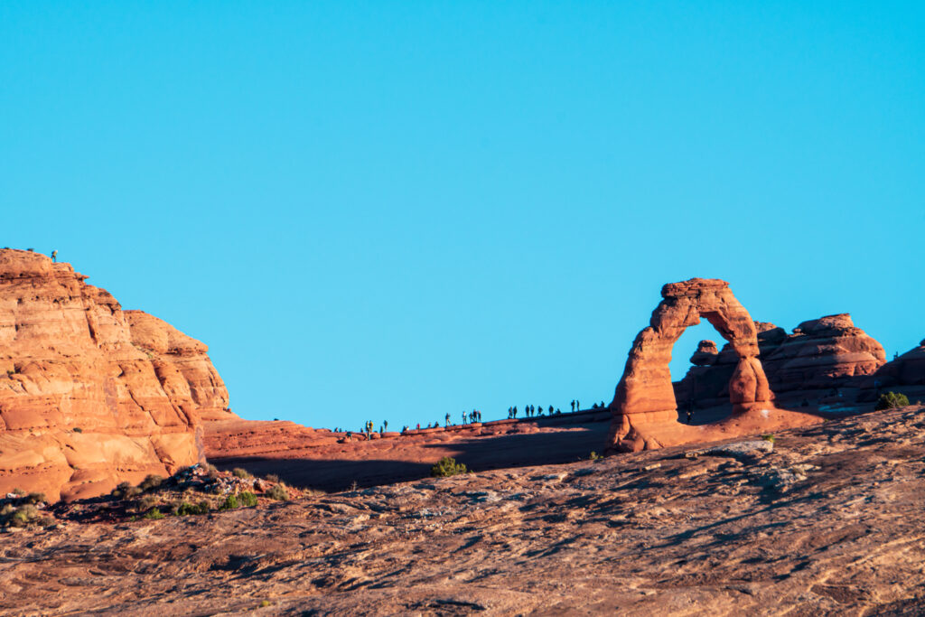 The view of Delicate Arch from the Delicate Arch Viewpoint trail. 