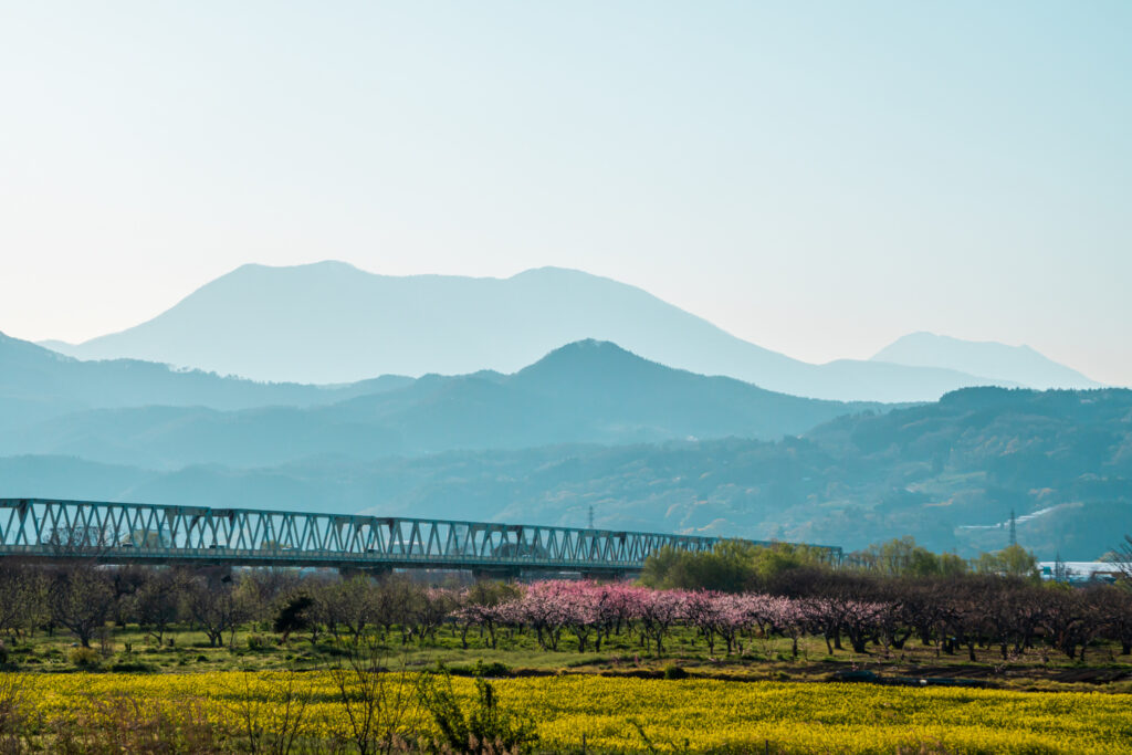 The view of mountains in Obuse during springtime.