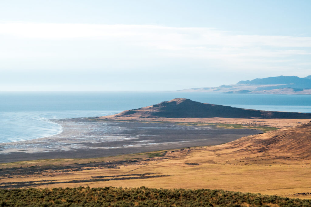 View of the Great Salt Lake along the Frary Peak Trail in Antelope Island State Park
