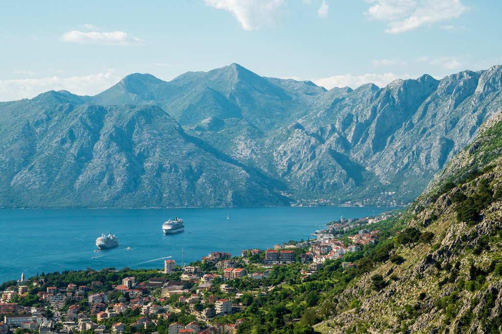 An expansive view of the bay surrounding Kotor. 