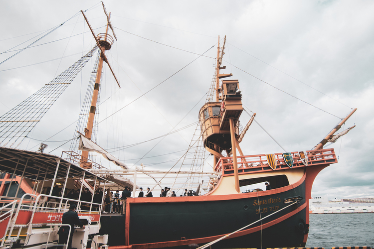 The Santa Maria Ship is docked in the Harbor in Osaka. Visiting this boat is a fun thing to do alone in Osaka.
