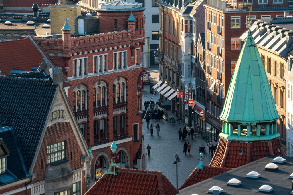 An airal view of a street in Copenhagen