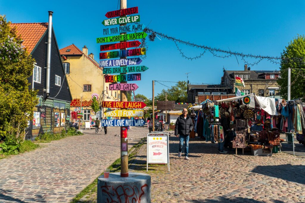 A sign from Freetown Christiania in Copenhagen, Denmark