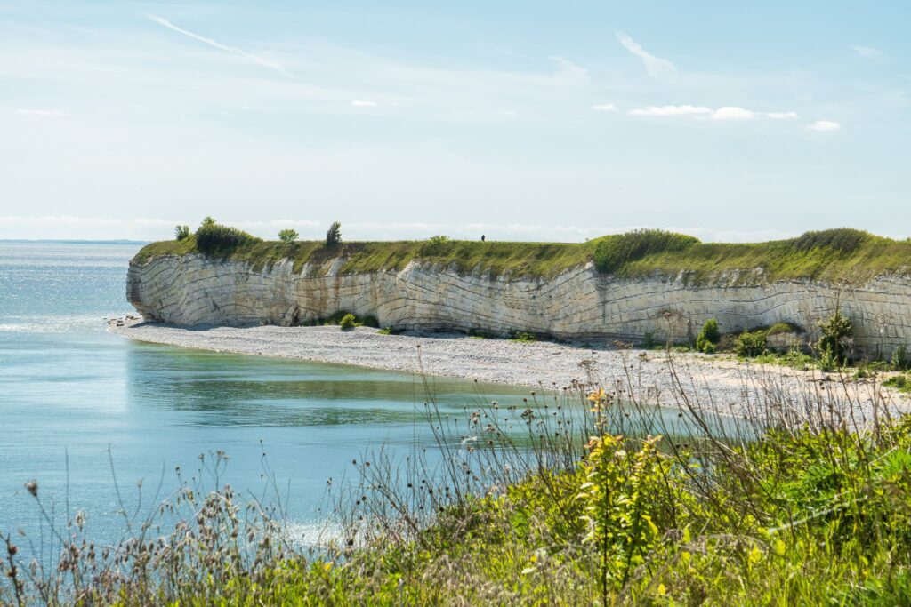 While chalk cliffs stand tall in Denmark, inviting hikers to enjoy its beauty.