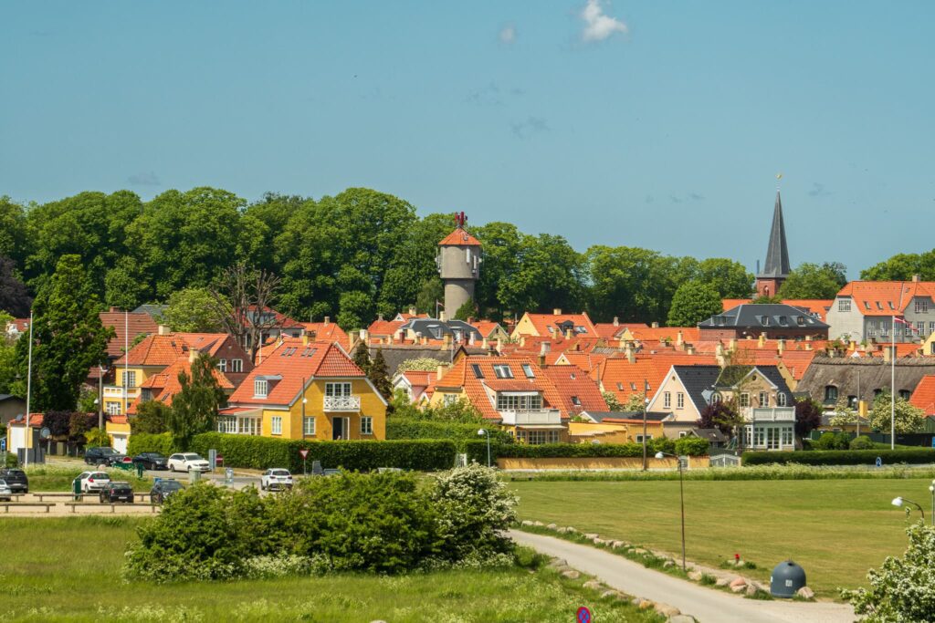 Old historic houses line the steets of Dragør, Denmark.